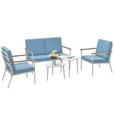 Afbeelding van Outsunny Tuinbankset Staal 118x72x80cm Lichtblauw