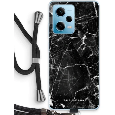 Afbeelding van Case Company® hoesje met Koord geschikt voor Xiaomi Redmi Note 12 Pro 5G Zwart Marmer Telefoonhoesje Bescherming aan alle Kanten en Over de Schermrand