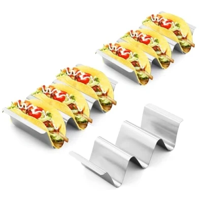 Afbeelding van HIYAA Set van 3 taco houders roestvrij staal, zilverkleurig