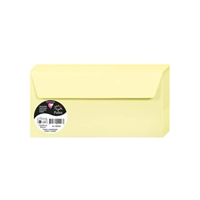 Afbeelding van Clairefontaine 120022C verpakking met 50 enveloppen, zelfklevend, formaat DL, 11 x 22 cm, 120 g/m², kleur kanaries, uitnodigingen voor evenementen en matching, serie pollen, premium papier