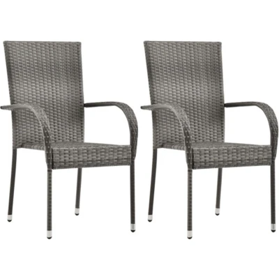 Afbeelding van Tuinstoelen stapelbaar 2 st poly rattan grijs