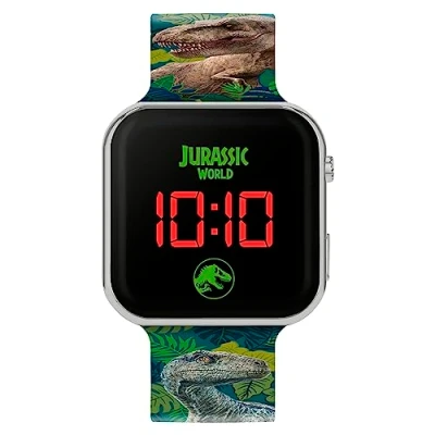 Afbeelding van Jurassic World Digitaal kwartshorloge voor jongens, kunststof armband JRW4100, Groene print, riem, opdruk., Riem