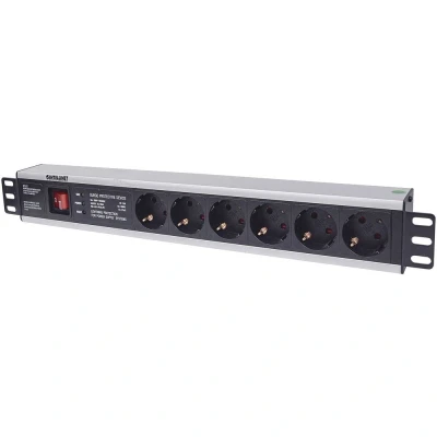 Afbeelding van Intellinet 713962 19 inch Stekkerdoos voor patchkast 1.5 HE Geaarde contactdoos Overspanningsbescherming Zwart