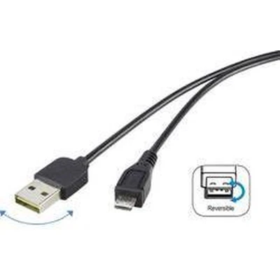 Afbeelding van Renkforce USB kabel 2.0 A stekker, micro B Stekker 1.80 m Zwart past op beide manieren, Vergulde steekcontacten RF 4096110