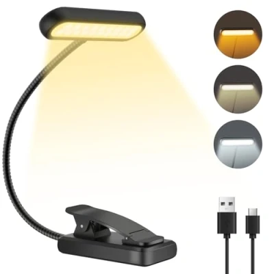 Afbeelding van iFalarila Oplaadbare leeslamp met type C kabel, leeslampclip [3 kleuren en 10 helderheden] Mini flexibel nachtlampje zwanenhals klem voor kinderen