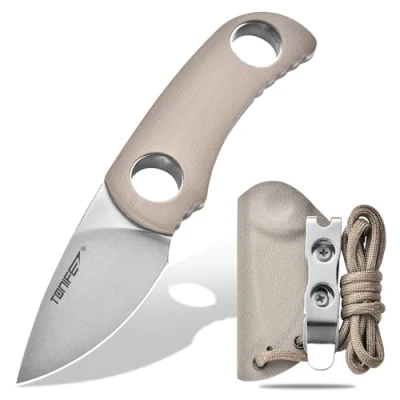 Afbeelding van Tonife Full Tang Vast lemmet, 4,7 cm, met verstelbare Kydex messchade, gemakkelijk te dragen, paracord koord, ideaal voor outdoor , survival en jungletechnieken (kaki)