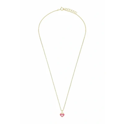 Afbeelding van Lucardi Kinder Zilveren goldplated Ketting hart emaille roze 925 Zilver Goudkleurig 41 cm