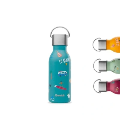 Afbeelding van QWETCH Thermosfles voor kinderen, 350 ml Kids Honolulu blauw (klassieke sluiting) Roestvrijstalen drinkfles 24 uur koud en 12 warm Waterdicht BPA vrij Dagelijkse