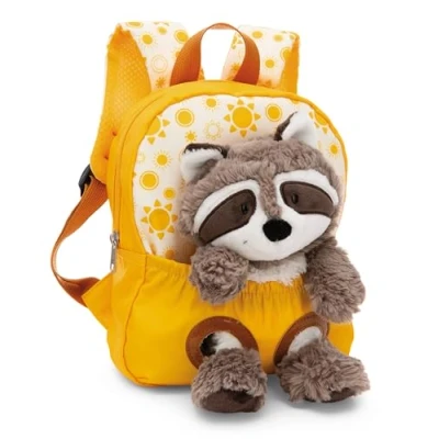 Afbeelding van NICI Kinderrugzak 21 x 26 cm geel met pluche wasbeer 25 Zachte en pluizige kleuterschool schooltas afneembaar voor jongens meisjes van 2 tot 5 jaar