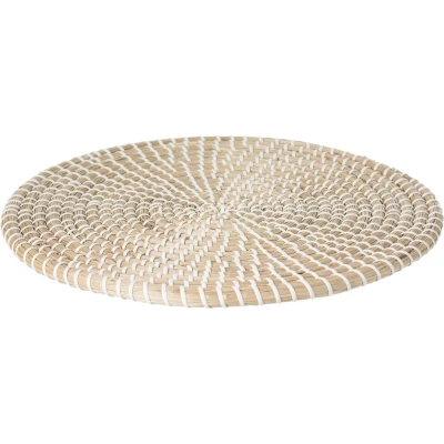 Afbeelding van Secret de Gourmet Placemat rond riet Dia 35 cm Onderlegger wit met naturel