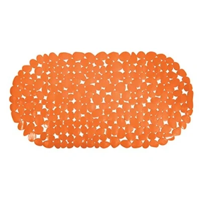 Afbeelding van MSV Douche/bad anti slip mat badkamer pvc oranje 35 x 68 cm zuignappen steentjes motief