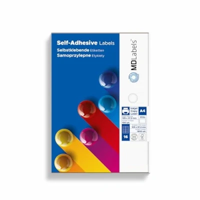 Afbeelding van MDlabels Universele zelfklevende etiketten DIN A4 bedrukbaar wit (105 x 37,7 mm, 1600 etiketten)