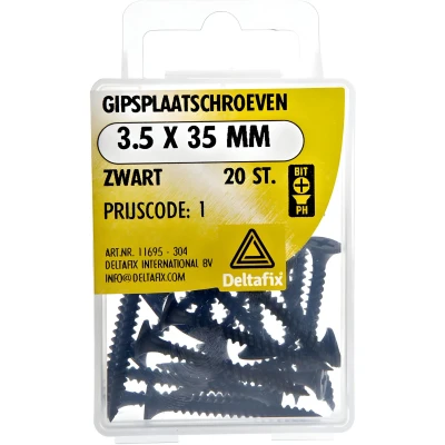 Afbeelding van GIPSPLAATSCHROEVEN 3.5 x 35 MM. Lang. ZWART 20 Stuks. DeltafiX.