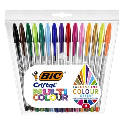 Image de Pochette de 15 Stylos à bille BIC Cristal Multicolour Couleurs assorties