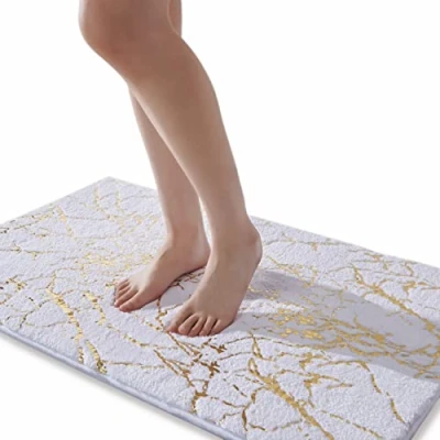Afbeelding van QJHOMO Badmat antislip wasbaar wit decoratief tapijt goud luxe badkameraccessoire van zachte en absorberende microvezel voor badkamer 60 x 90 cm