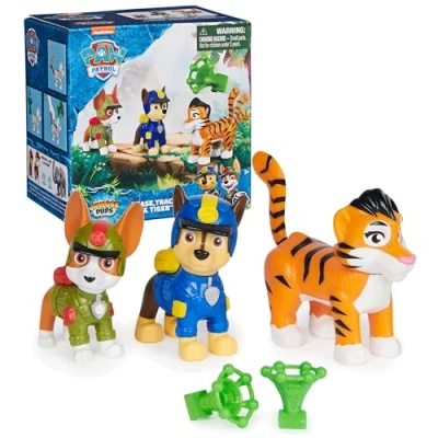 Afbeelding van Paw Patrol Jungle Pups, beweegbare figuren Chase, Tracker &amp; Tiger met projectielwerper, speelgoed voor jongens en meisjes vanaf 3 jaar