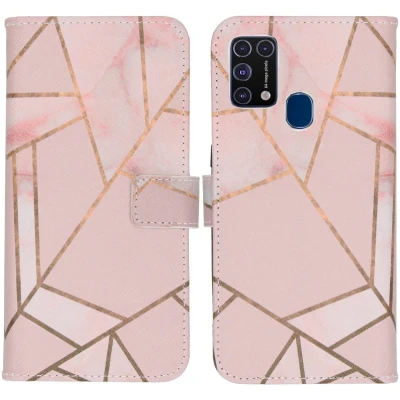 Afbeelding van iMoshion Hoesje Geschikt voor Samsung Galaxy M31 Met Pasjeshouder Design Softcase Bookcase Goud / Zwart Black Graphic
