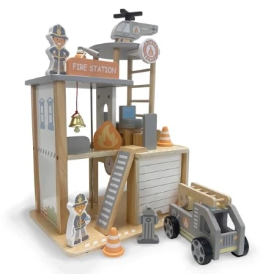 Afbeelding van Maxx Kidz Houten brandweerkazerne Inclusief accessoires 19 delig met brandweerwagen Vanaf 2 jaar