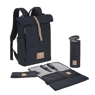 Image de LÄSSIG Bébé Sac à Dos Langer avec Matelas Langer, Fixation pour Poussette, Porte Bouteille Produit durablement/GRE Rolltop Backpack Night Blue, L, Décontractées (casual)