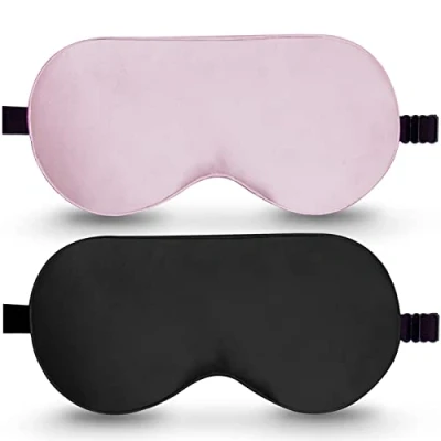 Afbeelding van BeeVines Slaapmasker, 2 verpakkingen 100% pure natuurlijke zijde om te slapen, oogmasker met verstelbare riem, hoofdband slapen (01 zwart en roze)