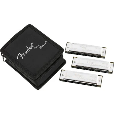 Image de Fender Blues Deluxe Harmonica 3 Pack avec étui de rangement