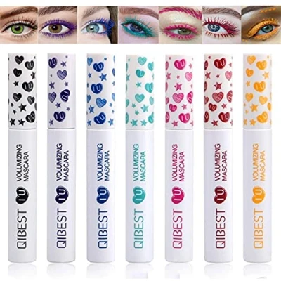 Afbeelding van kleurrijke regenboog waterdichte mascara 3D vezel volume wimpers 7 kleuren