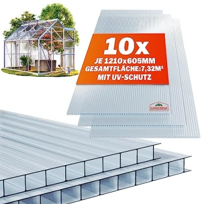 Afbeelding van Gardebruk 10x Polycarbonaat Platen 6mm dubbelwandig 121x60,5cm