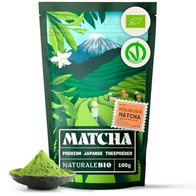 Image de Thé Matcha Bio Japonais Premium Qualité 100 gr. en Poudre Naturel. Produit au Japon Uji, Kyoto. Idéal à Boire, pour Cuisiner et dans le Lait. NaturaleBio