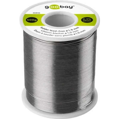 Afbeelding van Loodvrij soldeer, ø 1,0 mm, 500 g Samenstelling: 0,3% zilver, 0,7% koper, 96,5% tin, vloeimiddelgehalte: 2,5%, smeltpunt 217C