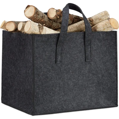 Afbeelding van Relaxdays houtmand vilt opbergmand krantenbak viltmand 34,5 x 43 36,5 cm antraciet