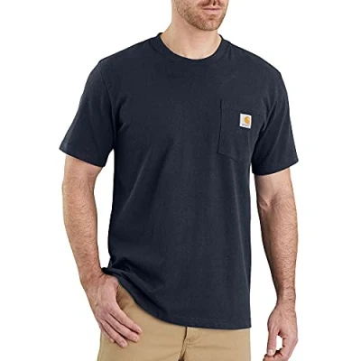 Image de Carhartt Homme T shirt K87 Lockeres, Schweres, Kurzärmliges mit Tasche, Bleu Marine, S
