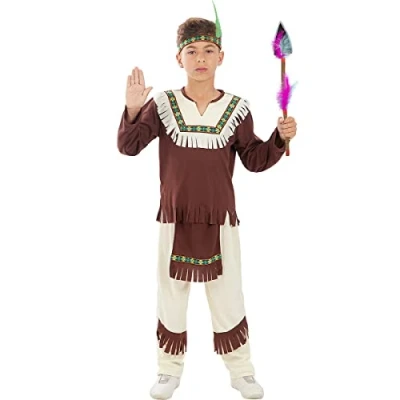 Afbeelding van Funidelia Indiaan Kostuum voor jongens Indianen, Cowboys, Western kinderen Accessoire verkleedkleding en rekwisieten Halloween, carnaval &amp; feesten Maat 97 104 cm Bruin