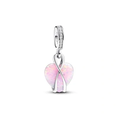 Afbeelding van Pandora Moments Charm Hartvormige pendant met `Mama‘ inscriptie van Sterling zilver roze opaal, laboratorium vervaardigd en doorzichtige kubusvormige zirkonia., zilver, zirkonia