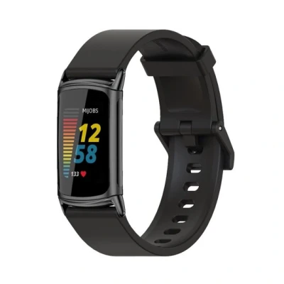 Afbeelding van FitBit Charge 5 &amp; 6 Extra soft siliconen bandje Zwart + zwarte connector