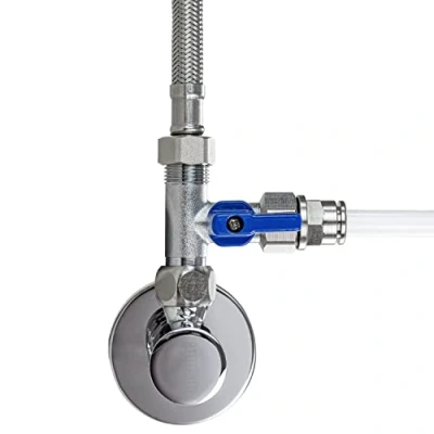 Afbeelding van Afsluitkraan, T stop ventiel adapter in verschillende maten voor het aansluiten van waterfilters omgekeerde osmose, koelkast naast elkaar, koffiezetapparaat, maat: (3/8 AG x 3/8 QC