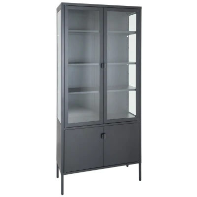 Afbeelding van House Nordic Brisbane Zwart / Glas Vitrinekast 4 Deuren