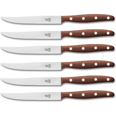 Afbeelding van Robert Herder Windmühle Steakmes RVS Fijne Kartel Lemmet 12.5 cm Heft Pruimenhout 6 Stuks