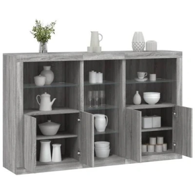 Afbeelding van vidaXL Dressoir met LED verlichting 162x37x100 cm grijs sonoma eiken