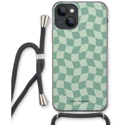 Afbeelding van Case Company® hoesje met Koord geschikt voor iPhone 13 mini Grid Groen Telefoonhoesje Zwart Extra Bescherming aan alle Kanten en Over de Schermrand