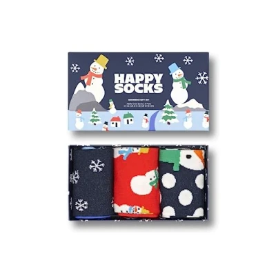 Afbeelding van Happy Socks heren Snowman sokken met print in 3 pack giftbox de kleur Donkerblauw, maat: 41/46