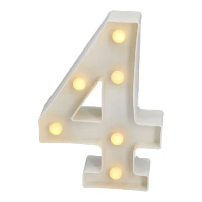 Afbeelding van JANDEI Lichtgevende letters en cijfers, warm licht, decoratie milieu, bedlampjes, vitrines, bruiloften, verjaardagen, feestjes. Werkt op AA batterijen niet inbegrepen (nummer 4)