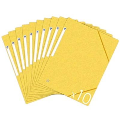 Image de Oxford Topfile+ Lot de 10 Chemises Cartonnees 3 Rabats Format A4 fermeture Elastiques Pochettes Couleur Jaune