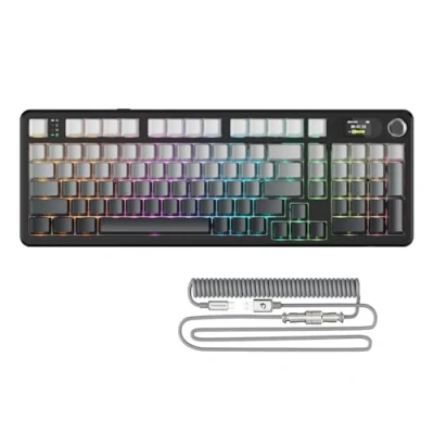 Afbeelding van ATTACK SHARK X98PRO Clavier de jeu mécanique, BT/2,4G sans fil/USB C,écran LED&amp;bouton CNC,gravure latérale RVB, commutateur linéaire à échange chaud 98 touches, 4000mAh, pour PC, MAC Dégradé noir
