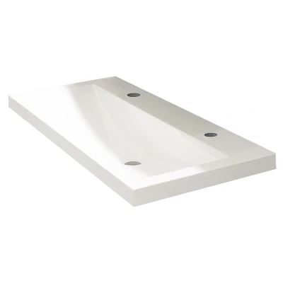 Afbeelding van Wiesbaden Flag wastafel enkel met 2 kraangaten 100x36x4 cm kunstmarmer glans wit