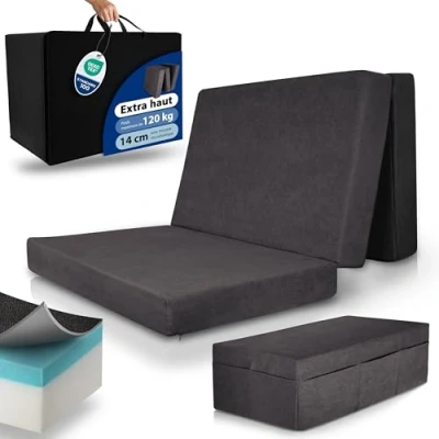 Afbeelding van Beautissu VS95 Premium Opvouwbaar Matras XXL 140x200cm Extra Dik 14cm Traagschuim Vouwmatras H3 Wasbar Eenvoudig Transport Antraciet
