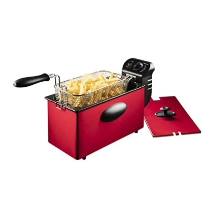 Image de Bestron Friteuse à huile Avec technologie zone froide, 3,5 litres, régulateur de température, Lavable au lave vaisselle, 2000 Watts, Couleur: rouge