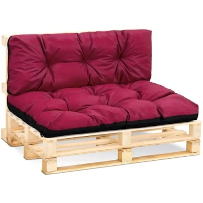 Afbeelding van Tuinpalletkussen, 40 x 120 cm, kussens voor binnen en buiten, groot kussen zitkussen, bank, balkon, bank terras, bordeaux