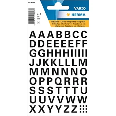 Afbeelding van Etiket HERMA 4158 10mm letters a Z zwart Blister 1 vel 10 stuks