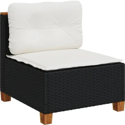 Afbeelding van Tuinbank zonder armleuning met kussens poly rattan zwart