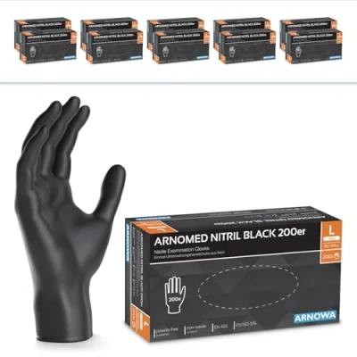 Afbeelding van ARNOMED nitril wegwerphandschoenen, maat L, 2000 stuks (10 dozen), zwarte handschoenen, poedervrij en latexvrij, keukenhandschoenen in de maten S, M, L XL